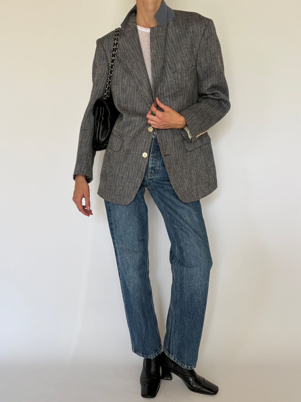 Vintage Textured Blazer Charcoal Grey 8107