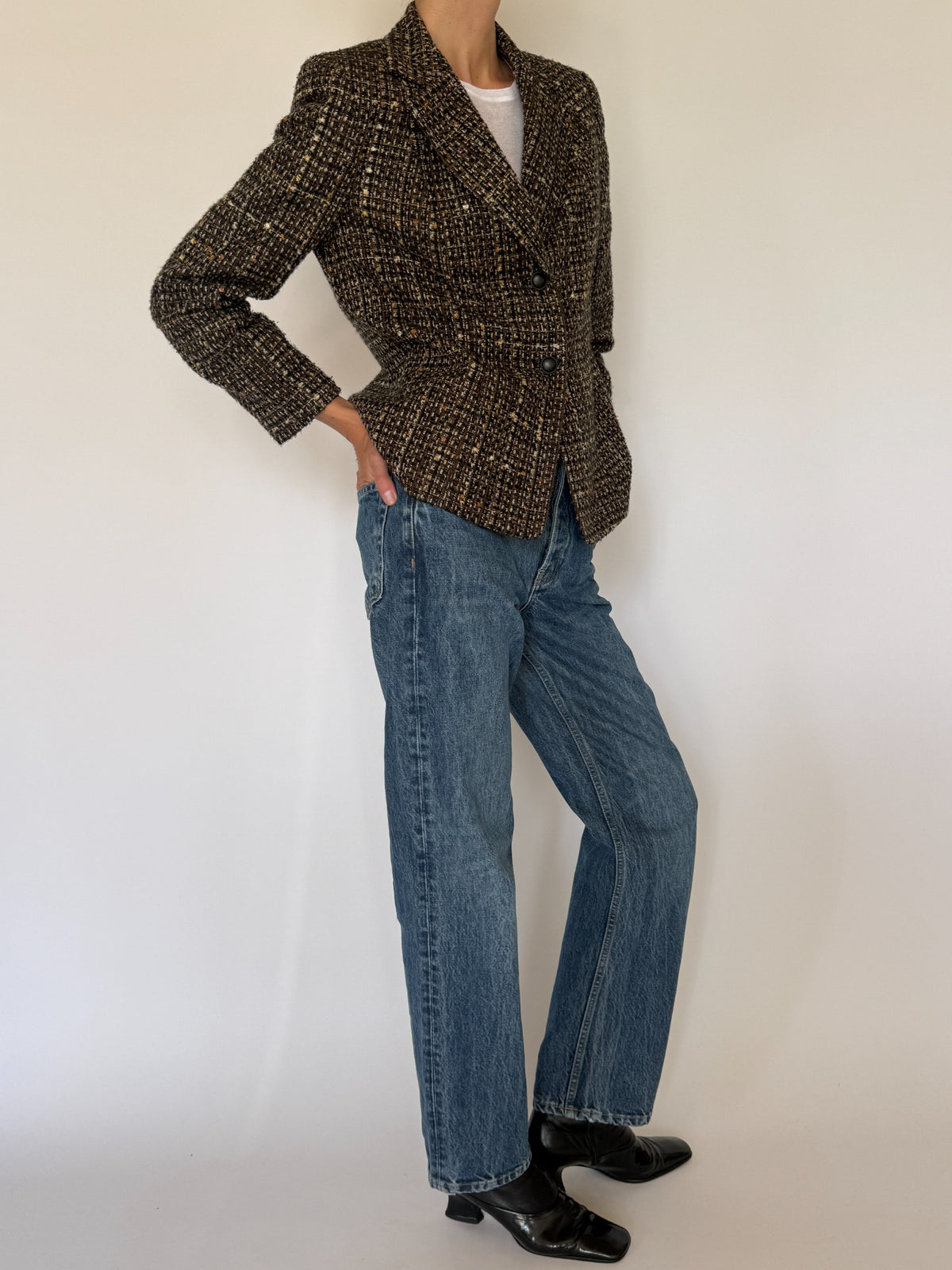 Vintage tweed blazer side view