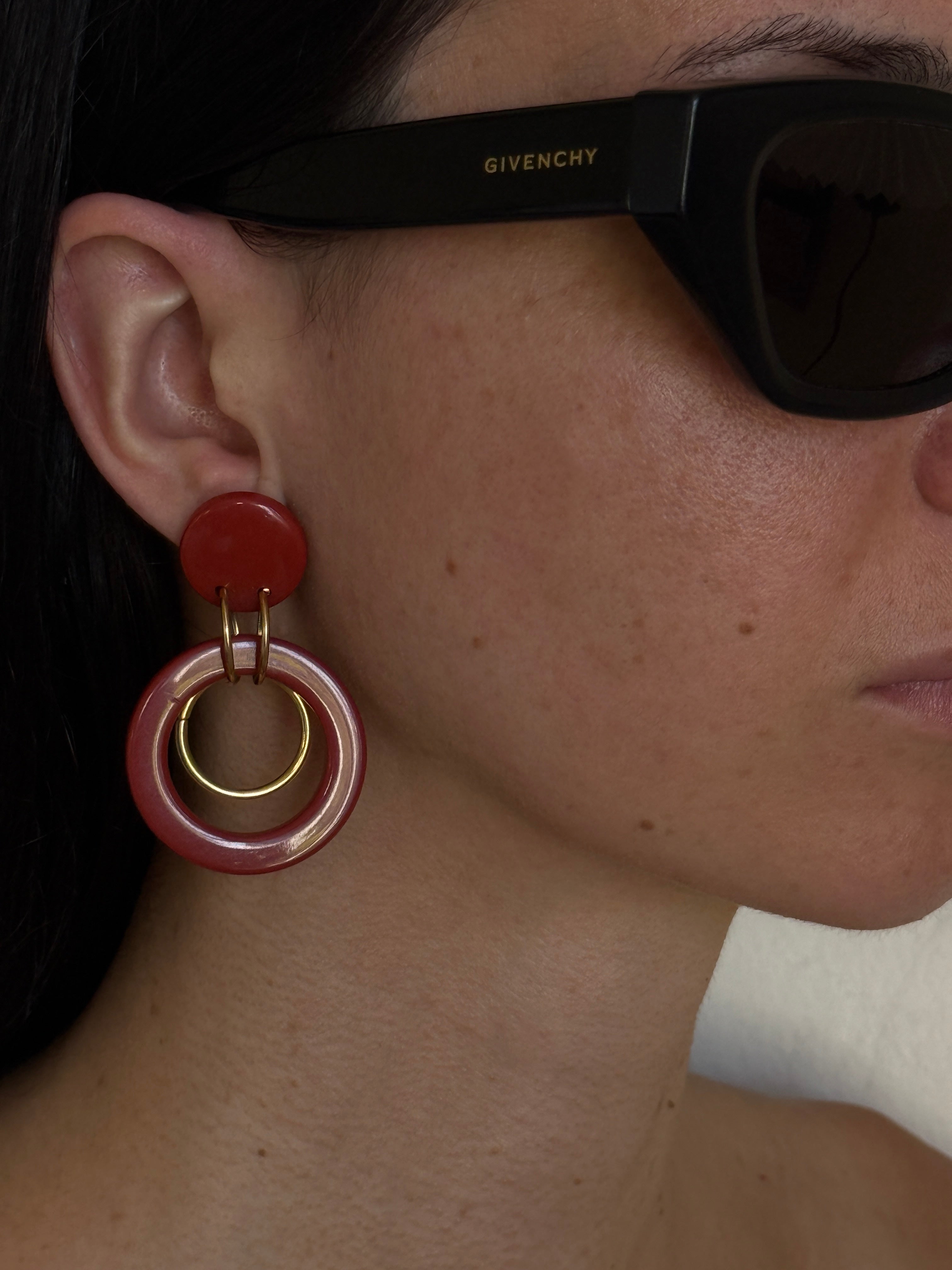 Vintage terracotta statement hoop earrings front view