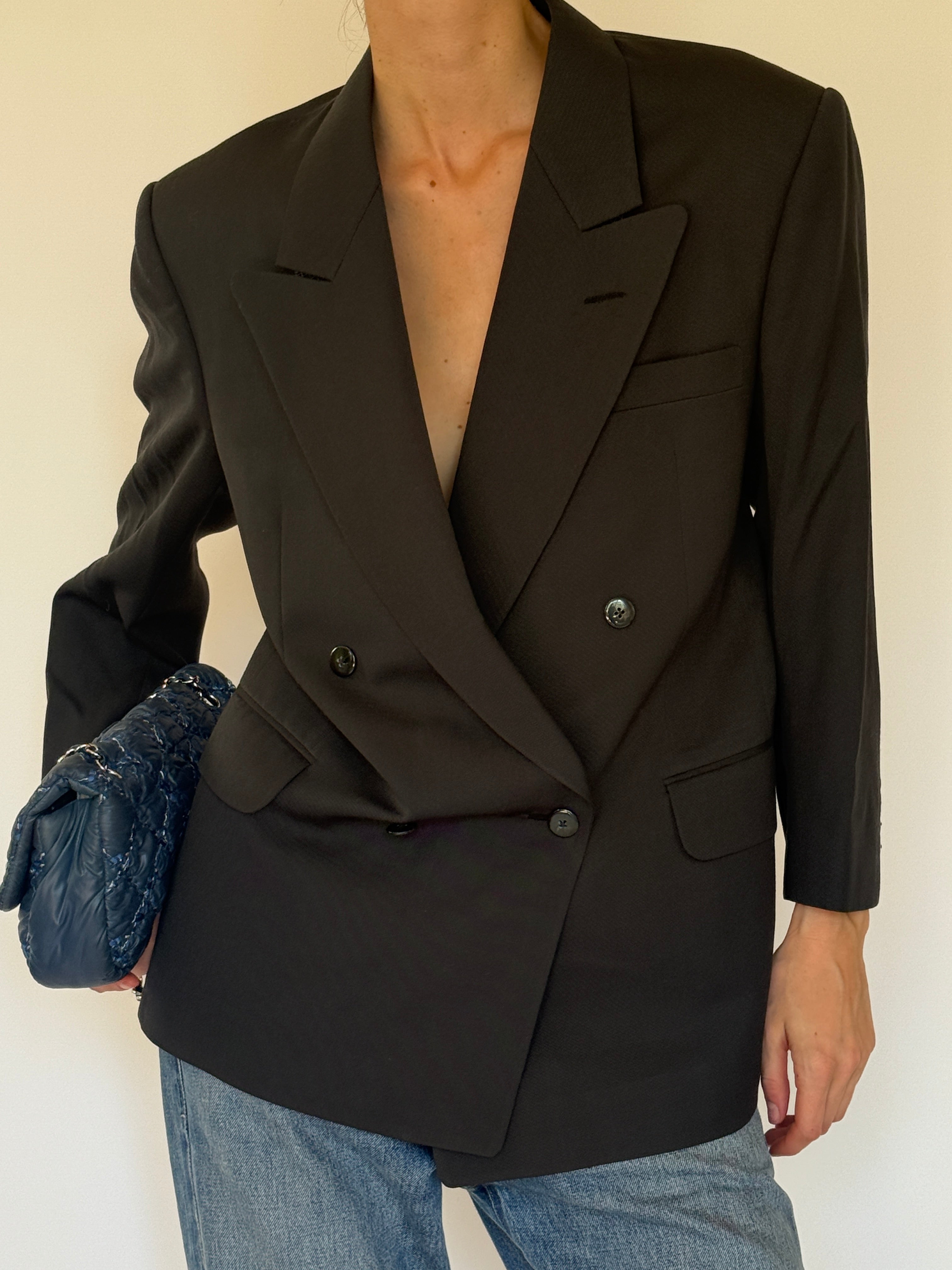 Vintage black double-breasted blazer front view
