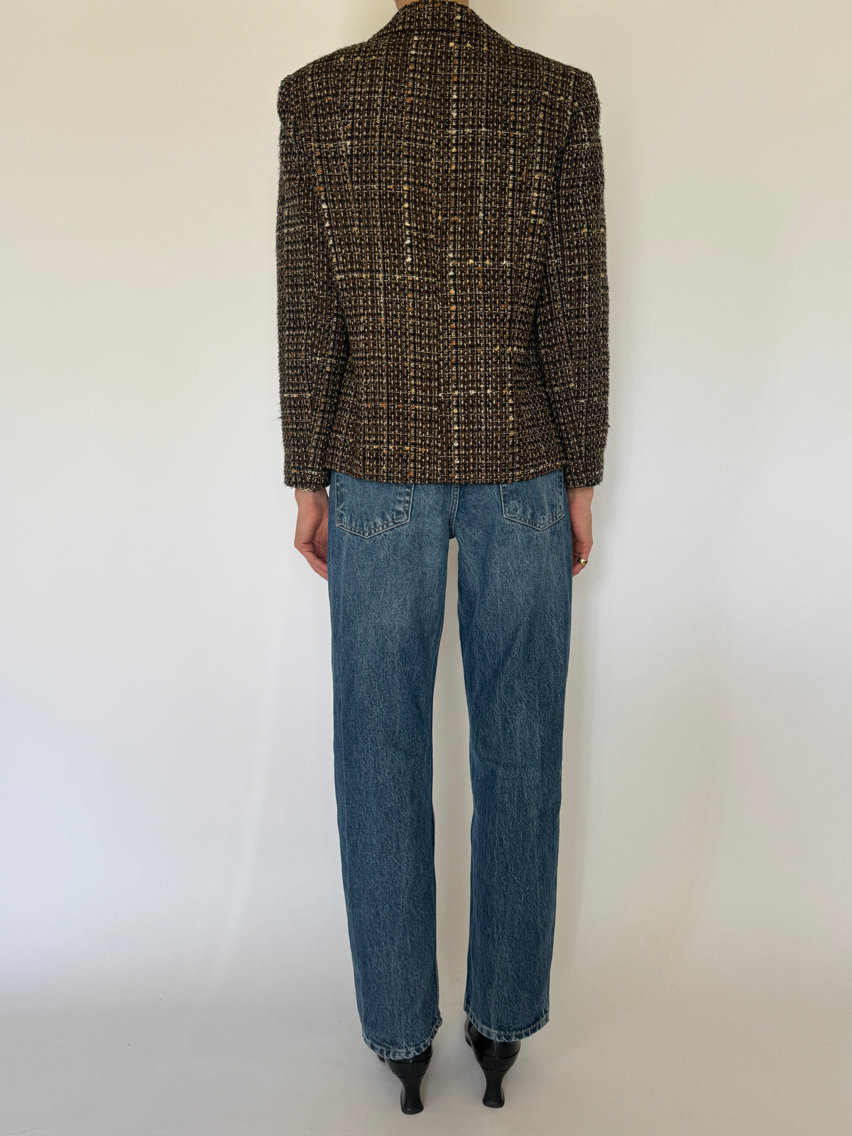 Vintage Textured Tweed Blazer Brown 8260