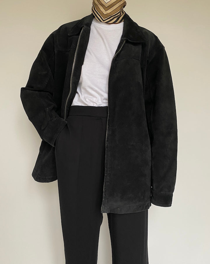VINTAGE OVERSIZED BLACK SUEDE LEATHER JACKET 2149