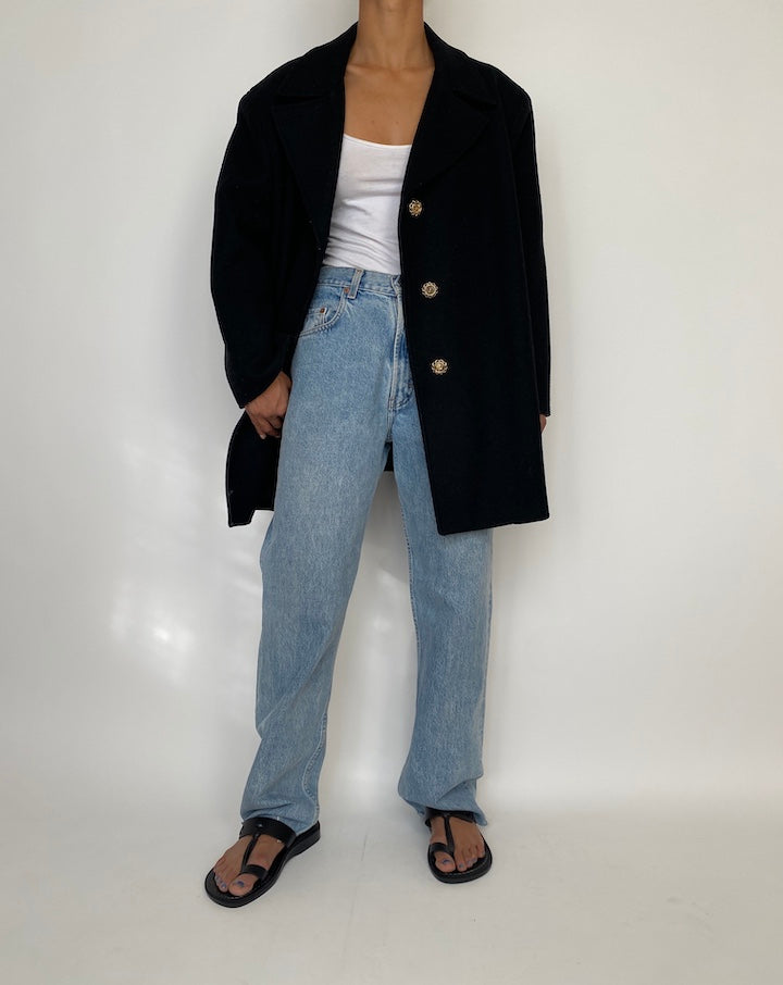 VINTAGE BLACK WOOL COAT 2220