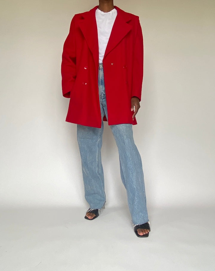 VINTAGE RED WOOL COAT 2336