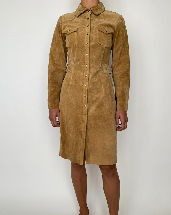 VINTAGE BROWN SUEDE LEATHER DRESS 2538