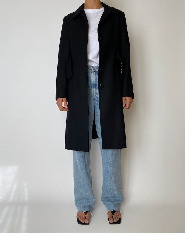 VINTAGE BLACK WOOL BLENDED COAT 2553
