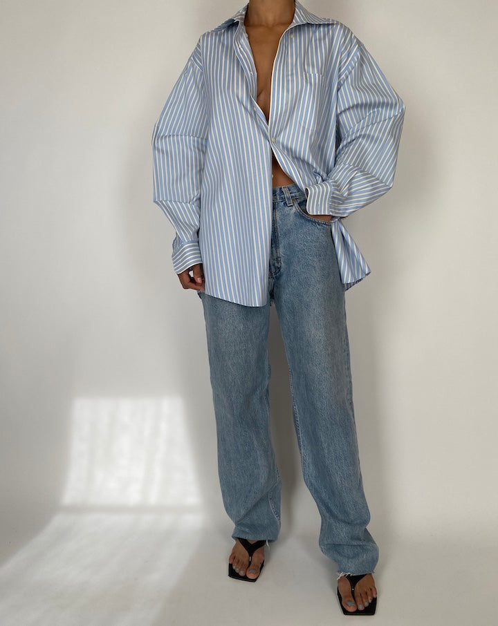 VINTAGE OVERSIZED YELLOW AN BLUE STRIPED SHIRT 2590
