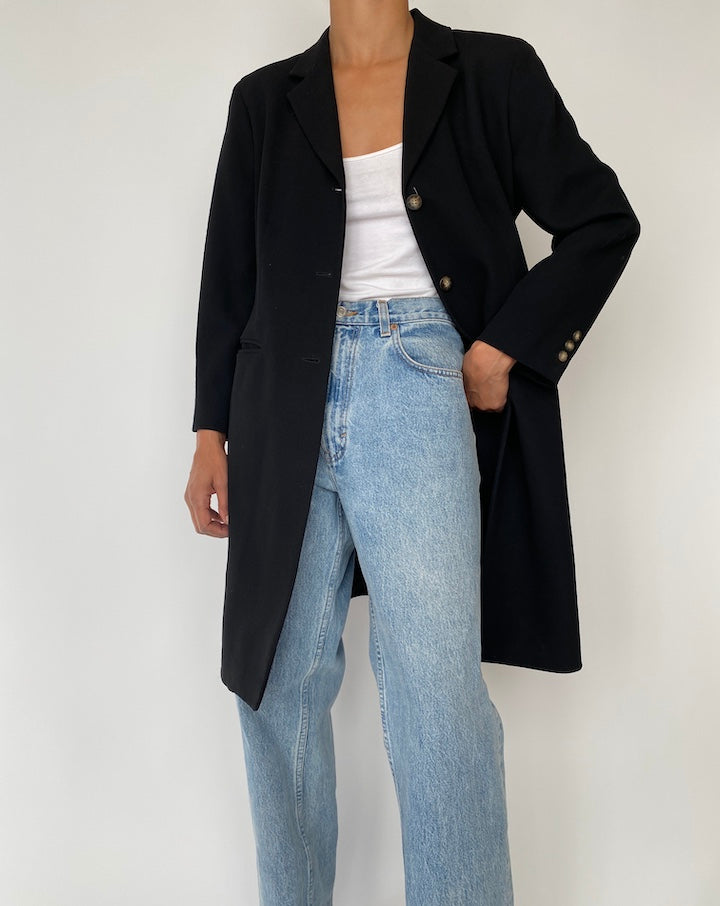 VINTAGE LONG BLACK WOOL COAT 2732