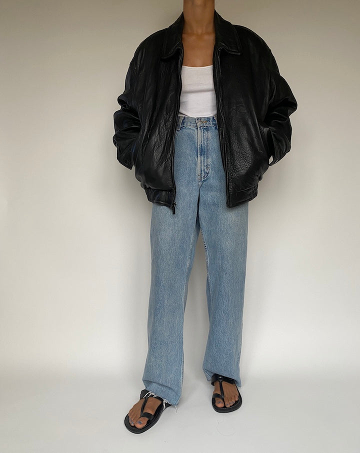 VINTAGE BLACK BOXY LEATHER JACKET 2882