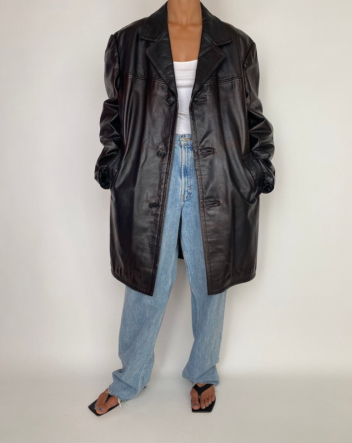 VINTAGE OVERSIZED BLACK LEATHER JACKET 2997