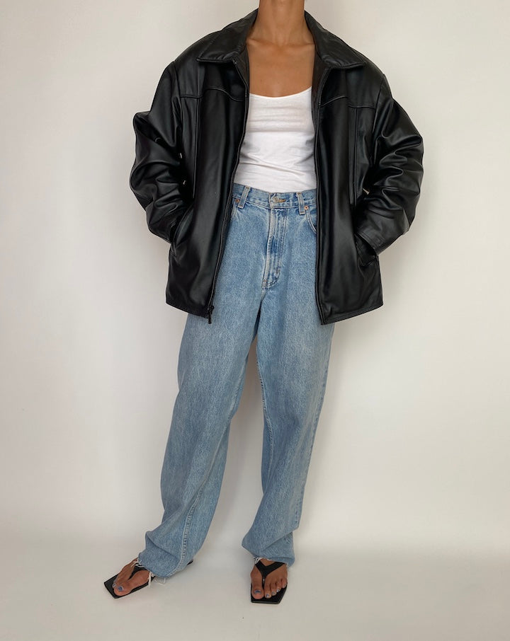 VINTAGE OVERSIZED BLACK LEATHER JACKET 3001