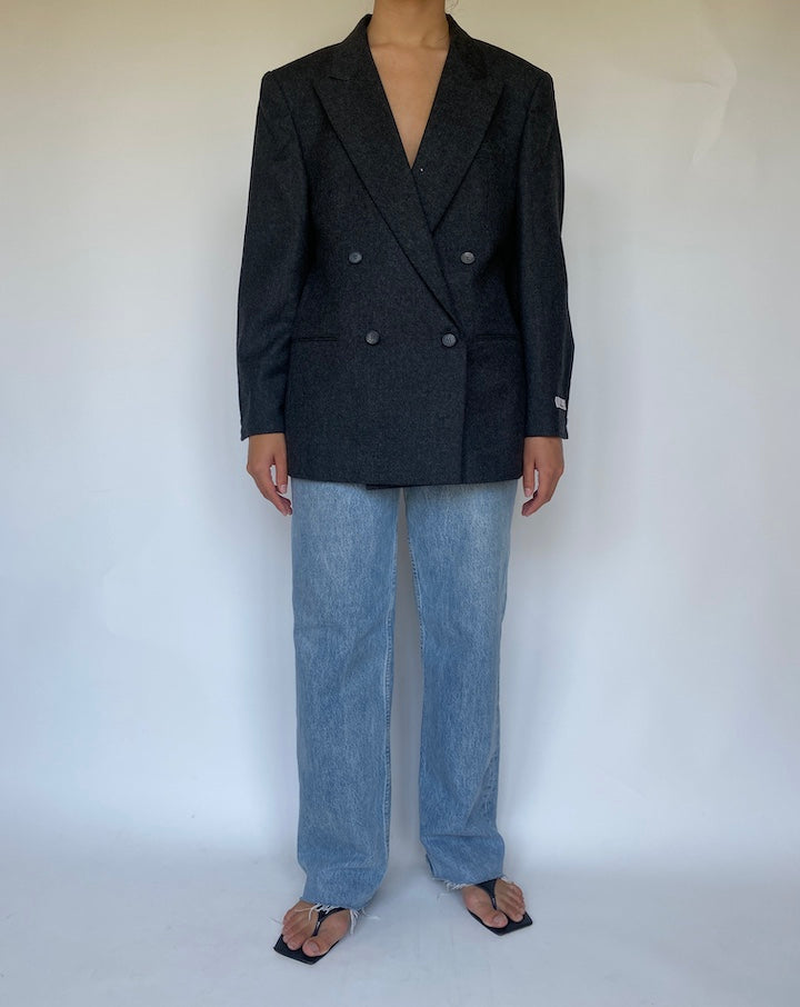 VINTAGE DARK GREY DOUBLE BREASTED WOOL BLAZER 3409