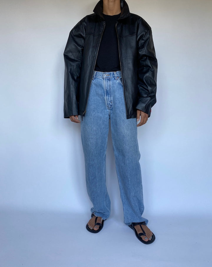 VINTAGE OVERSIZED BLACK LEATHER JACKET 3040