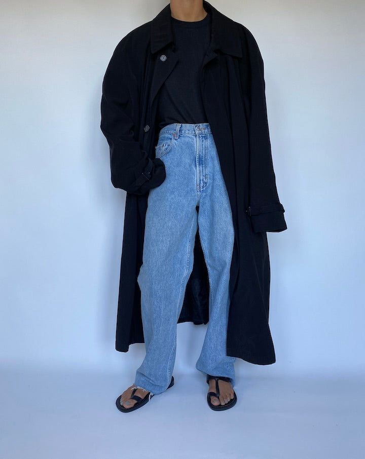 VINTAGE OVERSIZED BLACK TRENCH COAT 3052