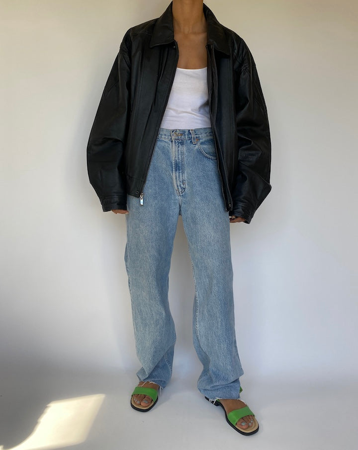 VINTAGE OVERSIZED BOXY LEATHER JACKET 3229