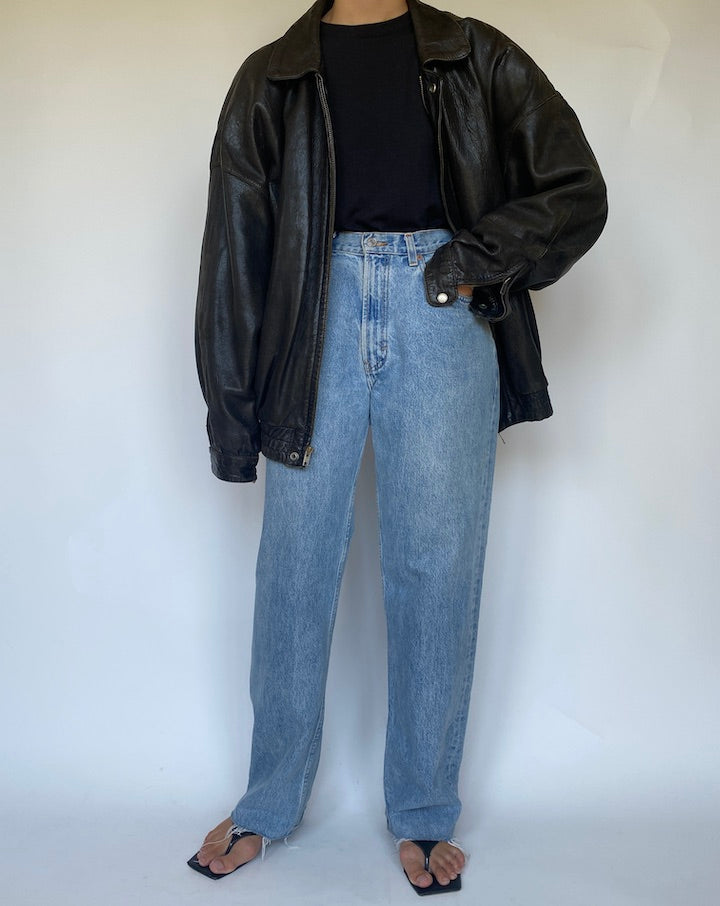 VINTAGE OVERSIZED BLACK LEATHER JACKET 3428