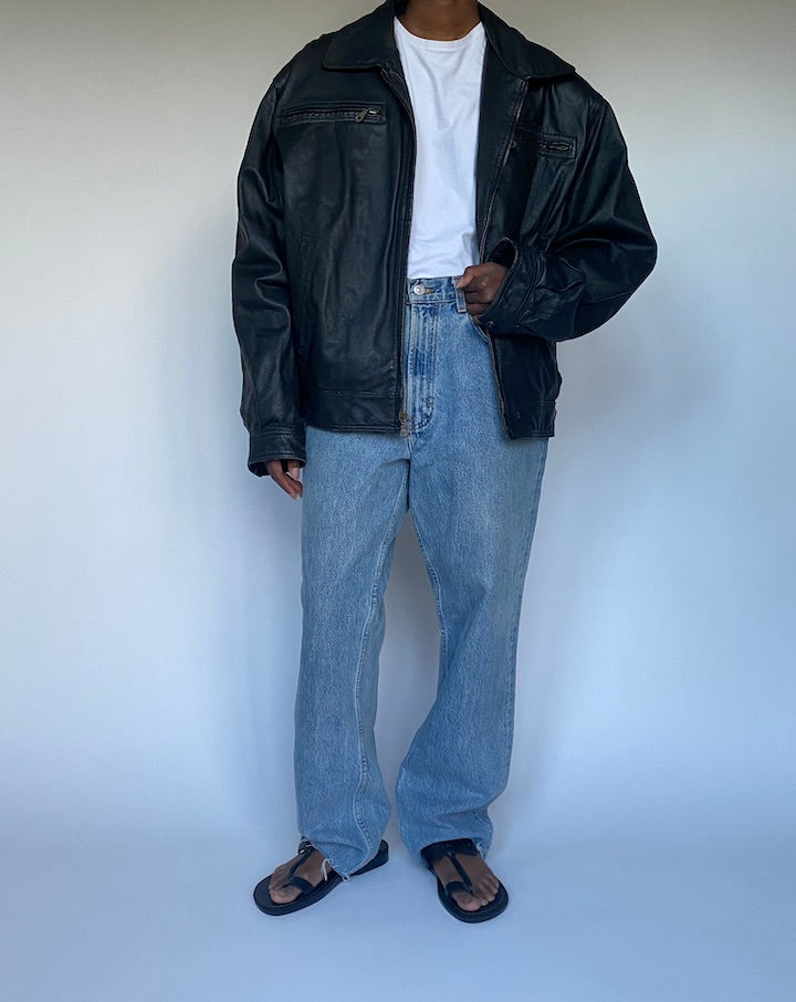 VINTAGE OVERSIZED BLACK LEATHER JACKET 3490
