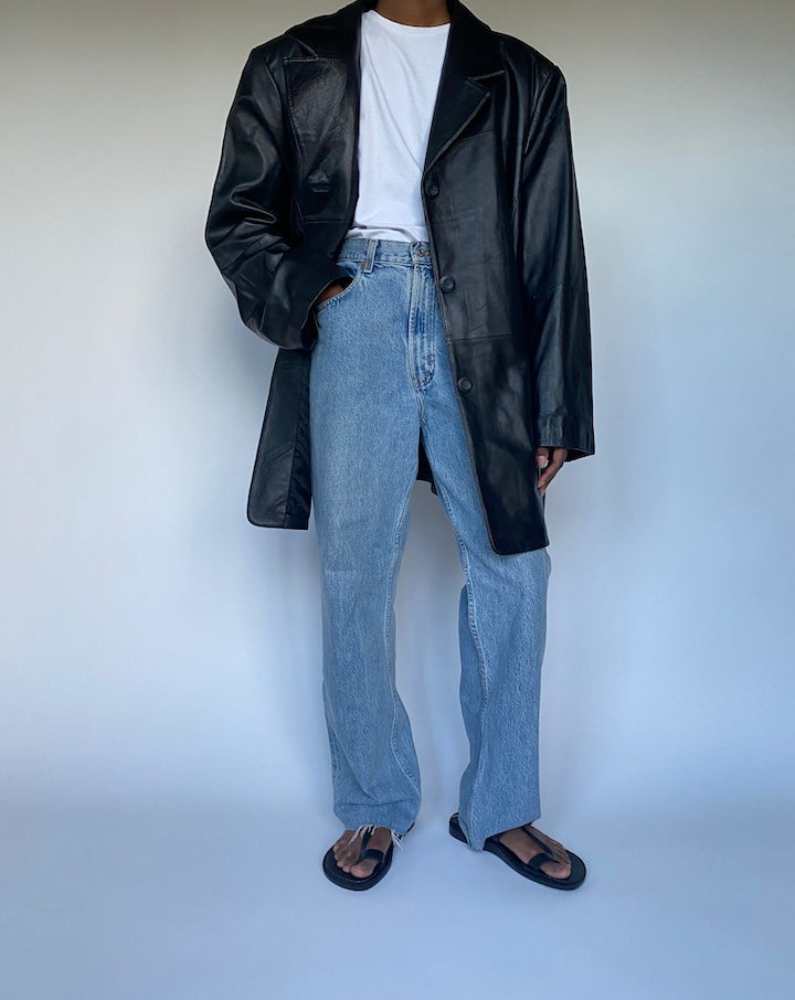 VINTAGE BLACK LONG LEATHER COAT 3495