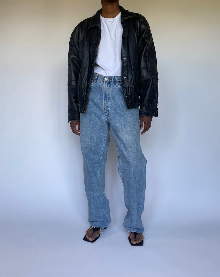 VINTAGE OVERSIZED BLACK LEATHER JACKET 3534