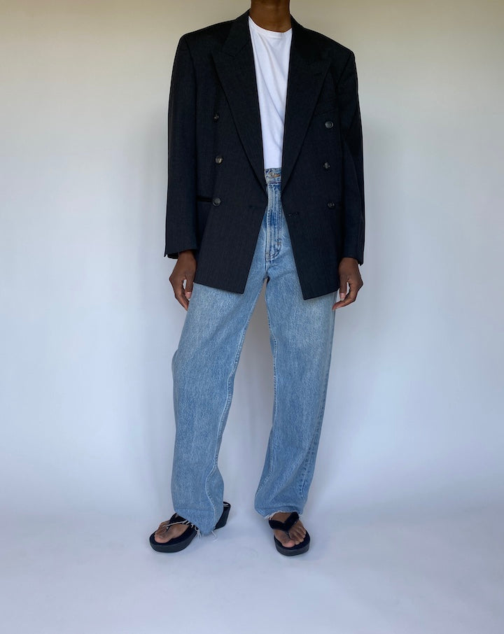 VINTAGE CHARCOAL DOUBLE-BREASTED BLAZER 3573