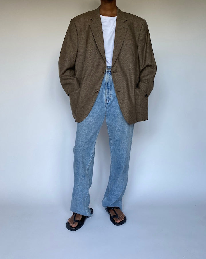 VINTAGE OVERSIZED BEIGE HOUNDSTOOTH BLAZER 3627
