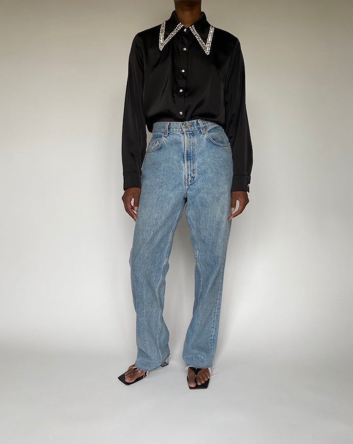 VINTAGE BLACK EMBELLISHED SHIRT 3809