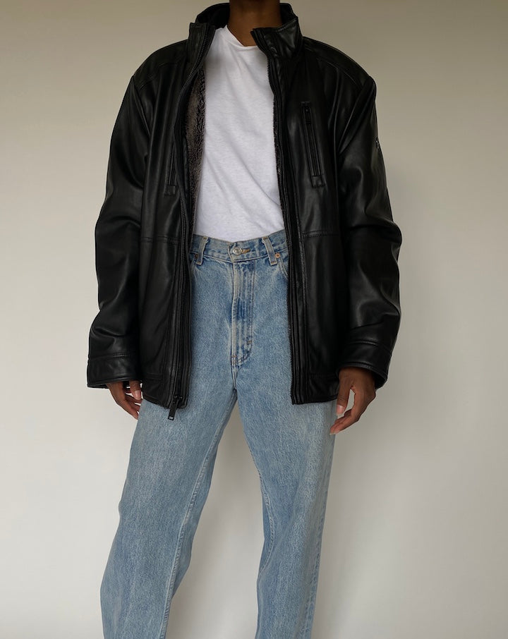VINTAGE OVERSIZED CALVIN KLEIN BLACK FAUX LEATHER JACKET 3834