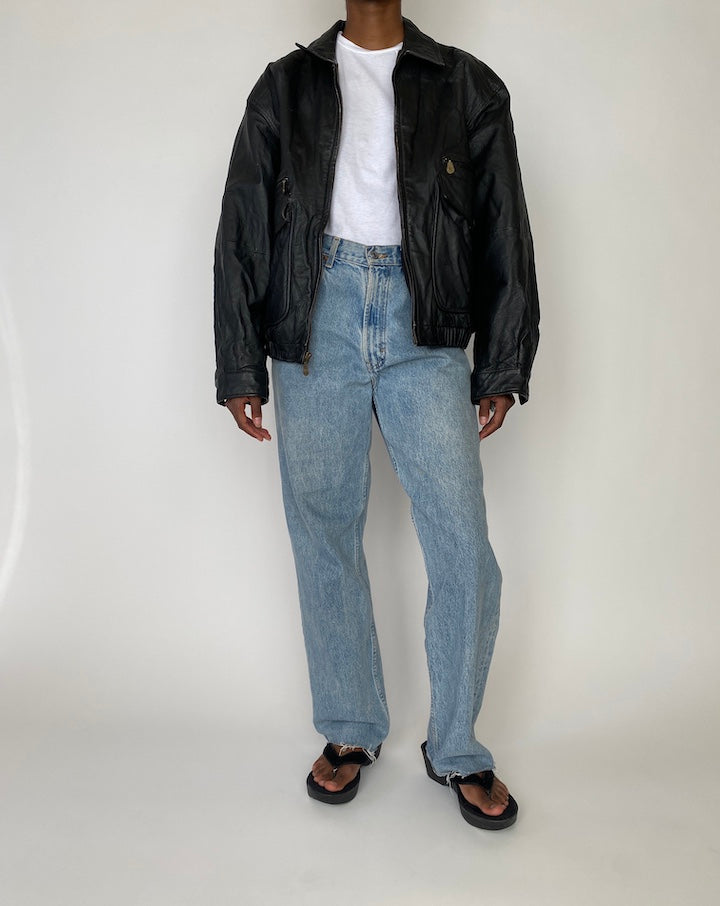 VINTAGE OVERSIZED BLACK LEATHER JACKET 3876