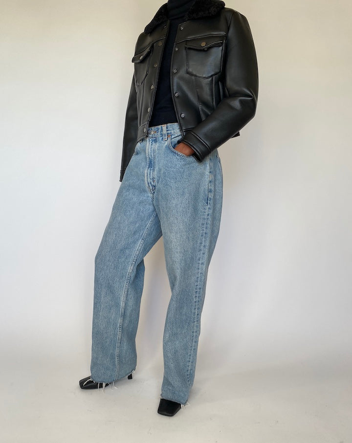 VINTAGE BLACK FAUX LEATHER JACKET 4317