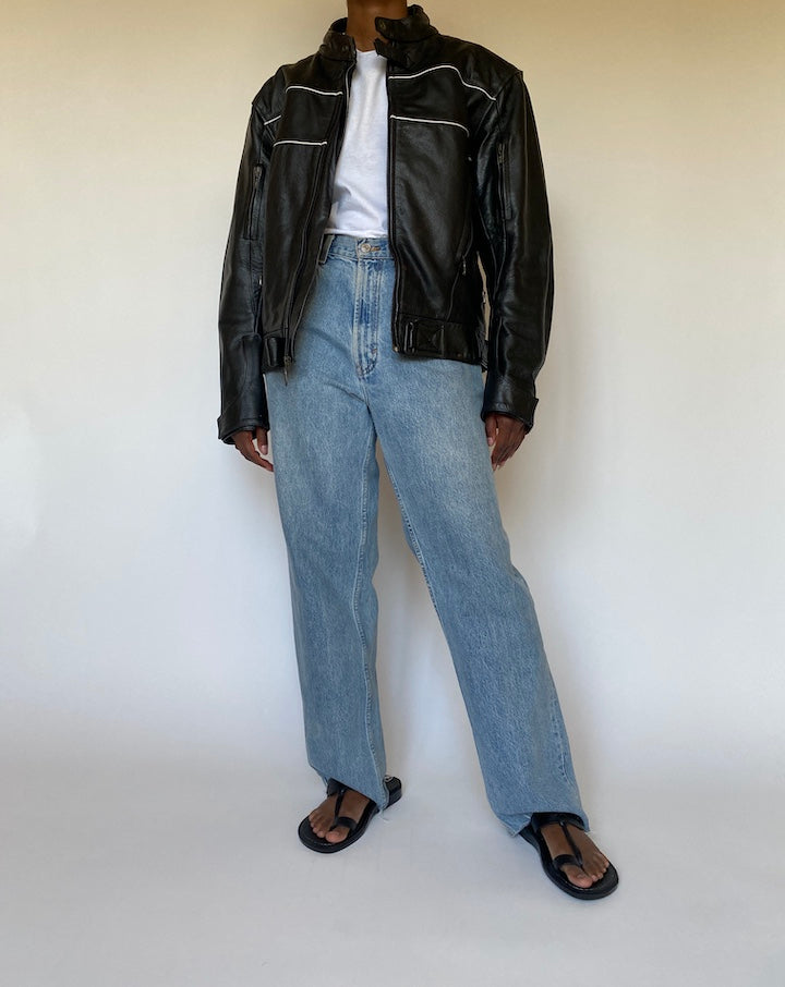 VINTAGE BLACK BIKER LEATHER JACKET 4000