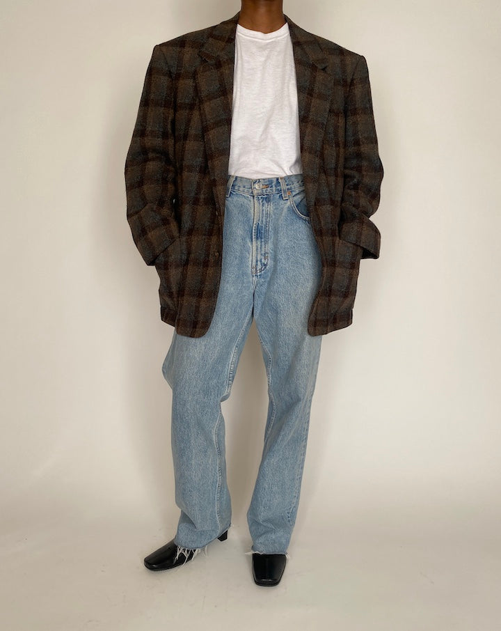 VINTAGE DARK BROWN CHECKED BLAZER 4021