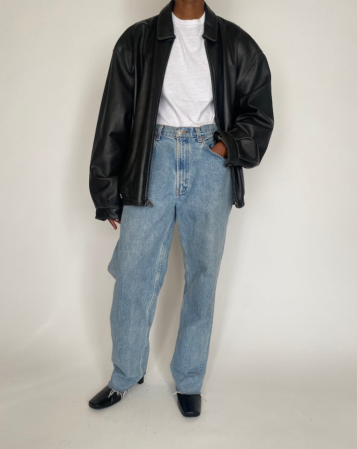 VINTAGE BLACK OVERSIZED LEATHER JACKET 4024