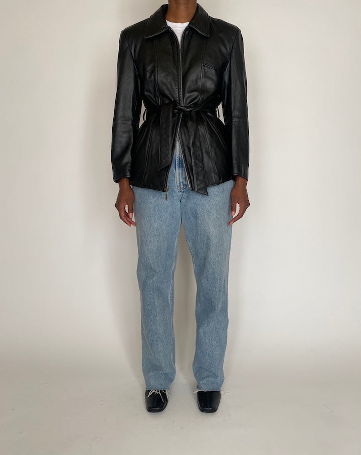VINTAGE BLACK LEATHER TRENCH JACKET 4031