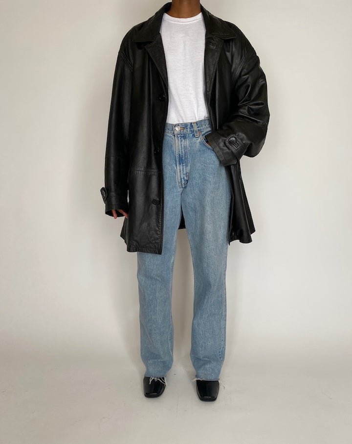 VINTAGE BLACK OVERSIZED LEATHER JACKET 4038