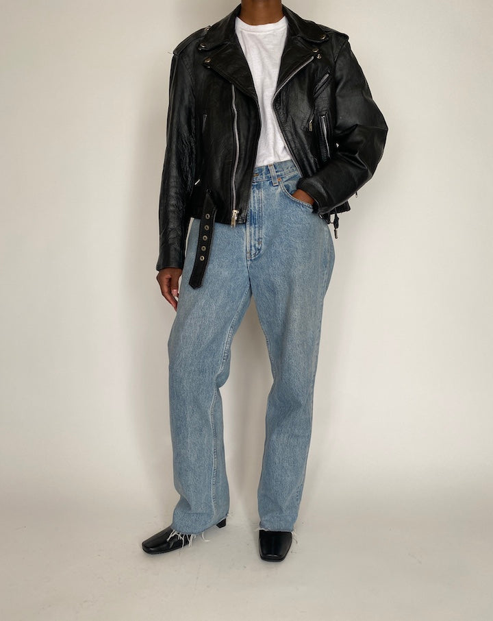 VINTAGE BLACK BIKER MOTO JACKET 4042