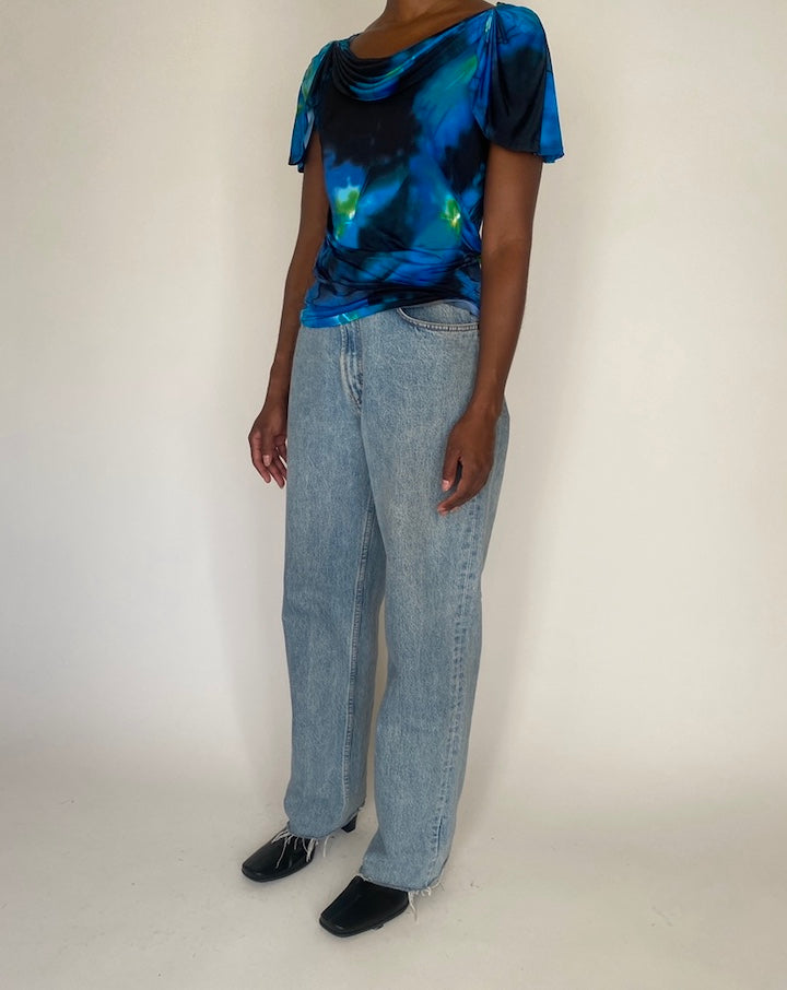 VINTAGE BLUE MULTI-COLORED TOP 4081