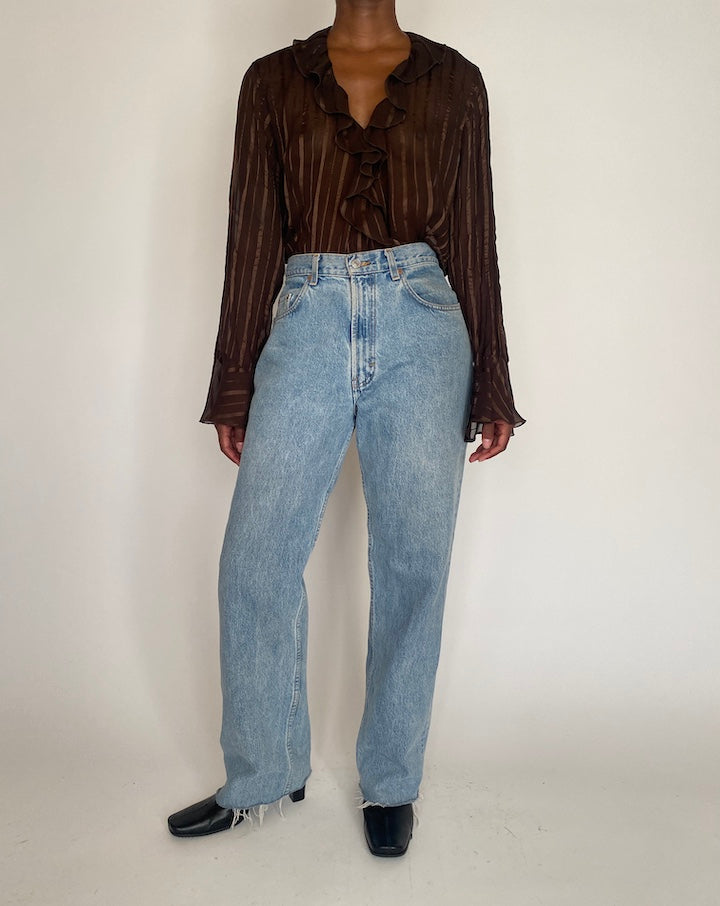 VINTAGE RUFFLED BROWN BLOUSE 4082