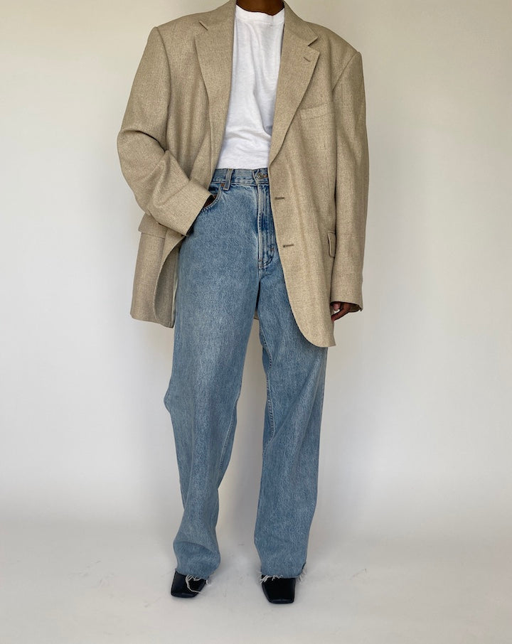 VINTAGE OVERSIZED BEIGE SILK BLAZER 4096