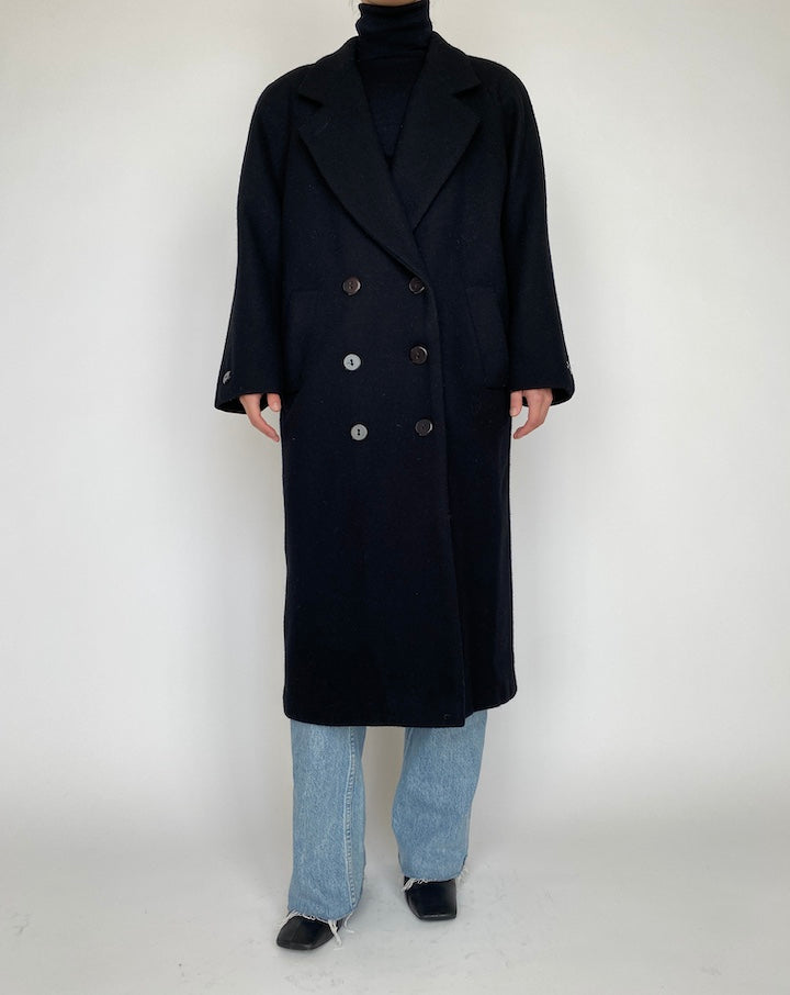 VINTAGE LONG BLACK WOOL COAT 4166