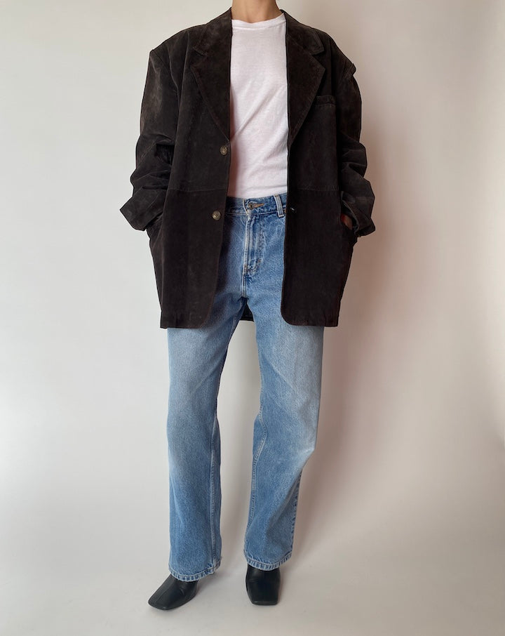 VINTAGE OVERSIZED DARK BROWN SUEDE LEATHER JACKET 4201