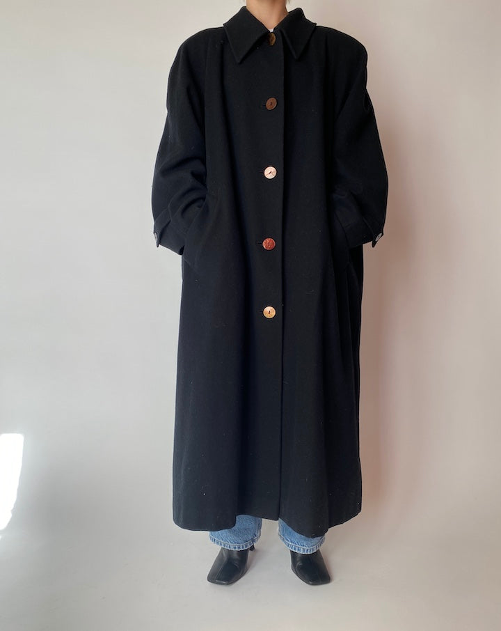 VINTAGE LONG SOFT BLACK COAT 4202