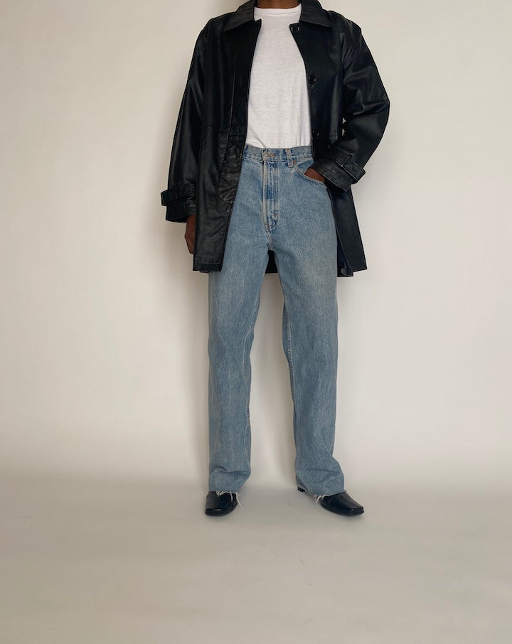 VINTAGE OVERSIZED BLACK LEATHER JACKET 4255