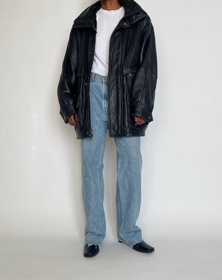VINTAGE OVERSIZED BLACK LEATHER JACKET 4266