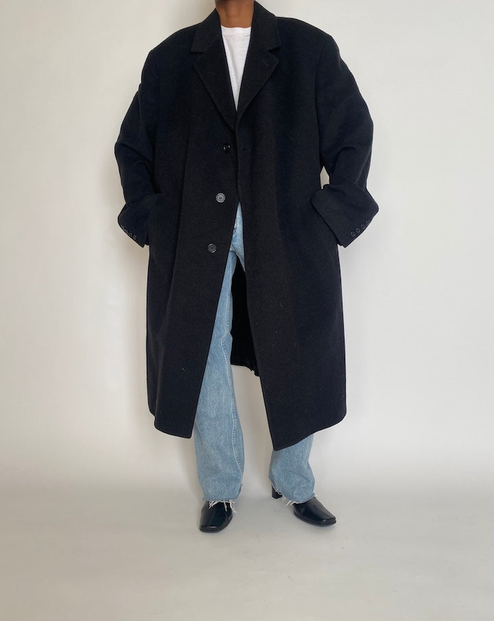 VINTAGE OVERSIZED LONG BLACK/CHARCOAL COAT 4270