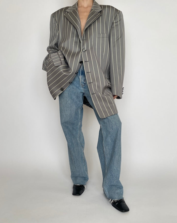 VINTAGE GREY STRIPED OVERSIZED BLAZER 4331