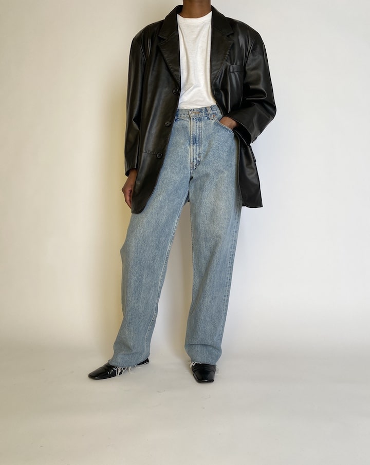 VINTAGE OVERSIZED BLACK LEATHER JACKET 4509