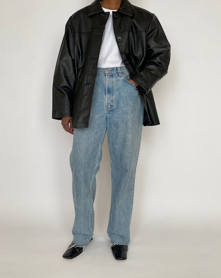 VINTAGE OVERSIZED BLACK LEATHER JACKET 4665
