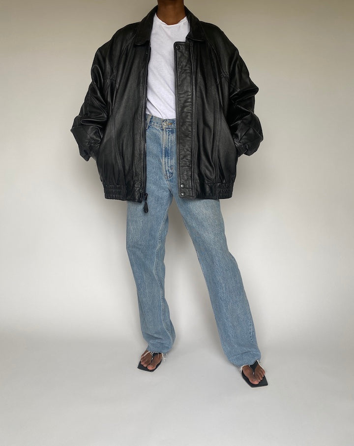VINTAGE BLACK OVERSIZED LEATHER JACKET 3814