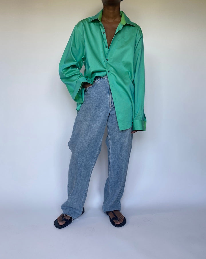 VINTAGE OVERSIZED GREEN LONG SLEEVE SHIRT 3558