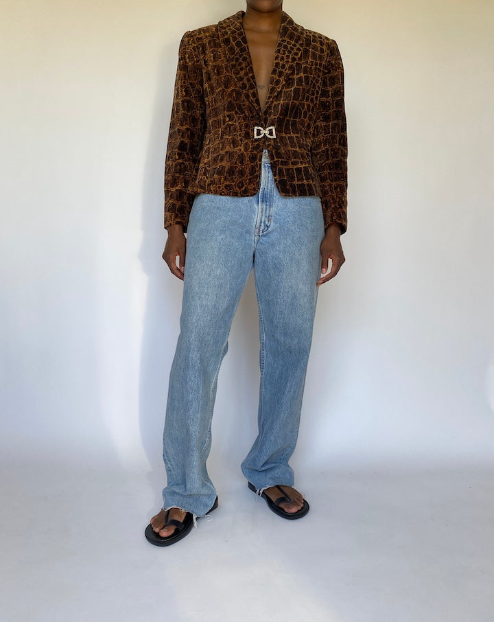 VINTAGE ANIMAL PRINTED VELVET BLAZER 3733